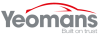 Yeomans logo: gray wordmark with a red curved line above and the tagline 'Built on trust'.